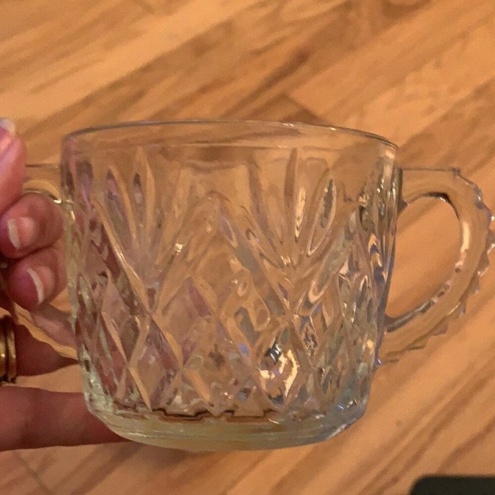 Anchor Hocking double handled Open sugar bowl pressed glass pineapple pattern